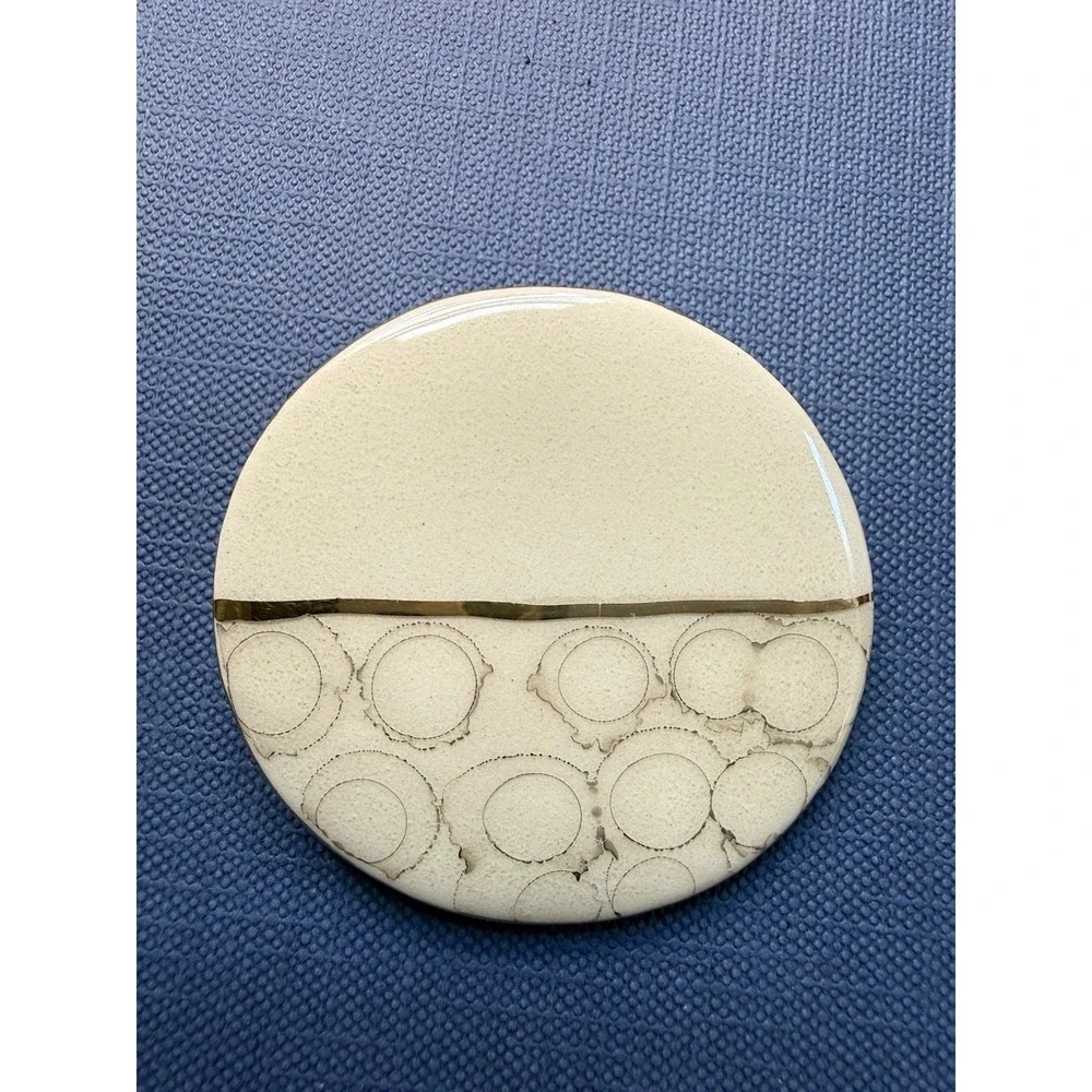 Vintage Mid Century Abstract Modernist Round Enamel on Fiber Brooch Pin